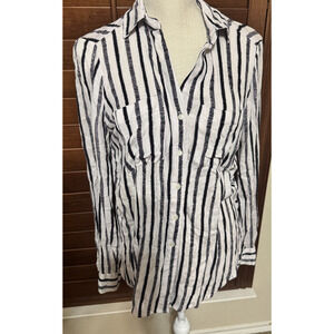 Black Tape Women's S Button Up Long Sleeve Blouse shirt Gauzy Striped office